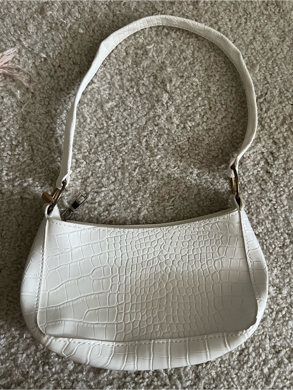 White Croc-Embossed Shoulder Bag